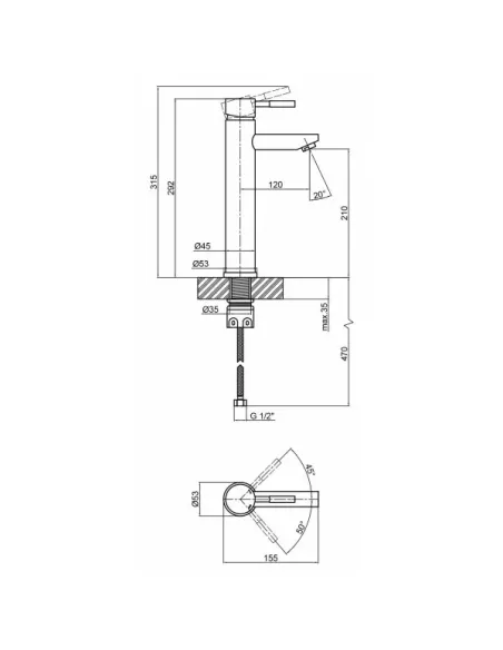 Змішувач для умивальника Wezer EKO11A-01-BLACK, одноважільний, високий