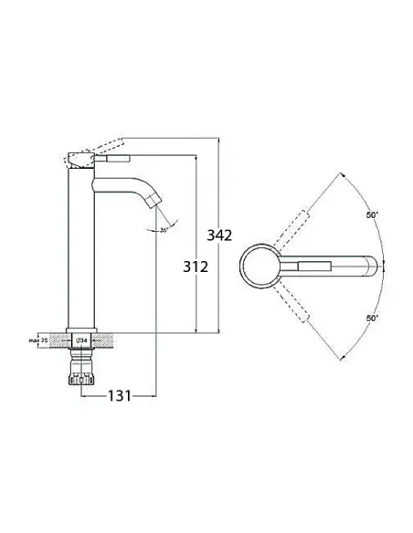 Змішувач для умивальника Wezer EKO11C-01-BLACK, одноважільний, високий