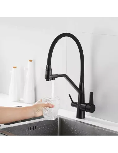 Змішувач для кухні Wezer INX4A-08-BLACK з підключенням до очищення води, чорний гофровилив