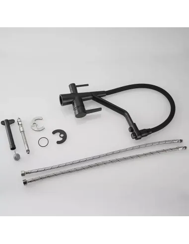 Смеситель для кухни Wezer INX4A-08-BLACK с подключением к очистке воды, черный гофроизлив