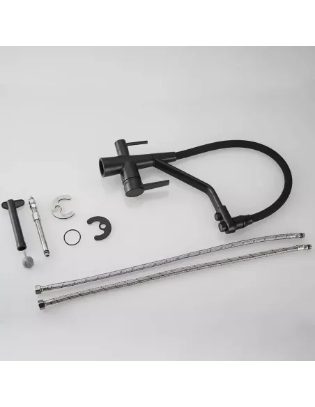 Змішувач для кухні Wezer INX4A-08-BLACK з підключенням до очищення води, чорний гофровилив