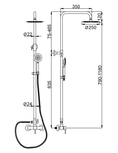 Душова система з нержавіючої сталі Wezer EKO16B-01, без виливу