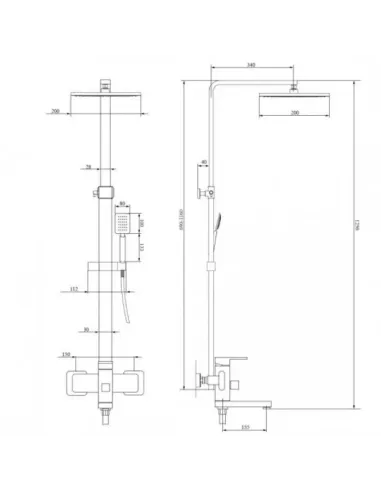 Душевая система с изливом Wezer PRO16-02, нержавеющая сталь