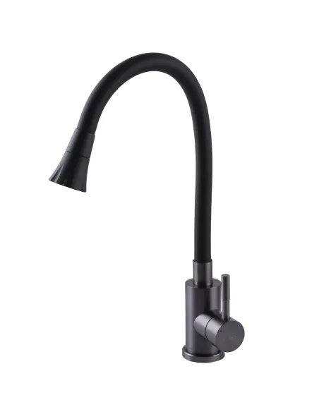 Змішувач для кухні Globus Lux Alpen SBT1-203SA-GP-B01, чорний гофровилив з душовою насадкою