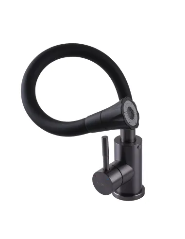 Змішувач для кухні Globus Lux Alpen SBT1-203SA-GP-B01, чорний гофровилив з душовою насадкою