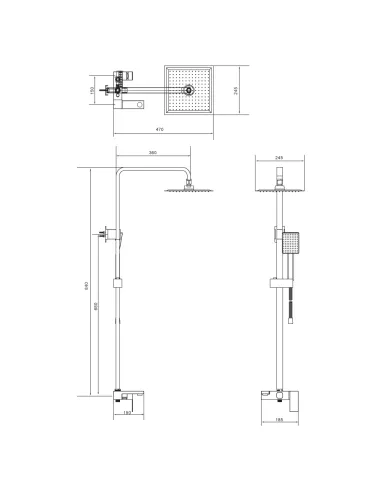 Душова система з виливом Wezer PRO16A-02, нержавіюча сталь