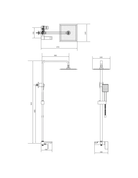 Душова система з виливом Wezer PRO16A-02, нержавіюча сталь