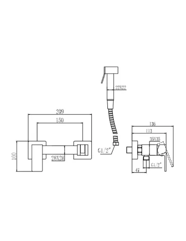 Смеситель для биде Wezer PRO9A-02-BLACK с гигиеническим душем