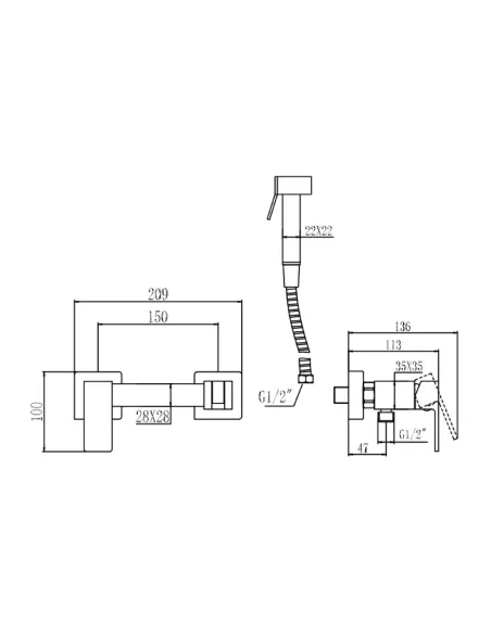 Смеситель для биде Wezer PRO9A-02-BLACK с гигиеническим душем