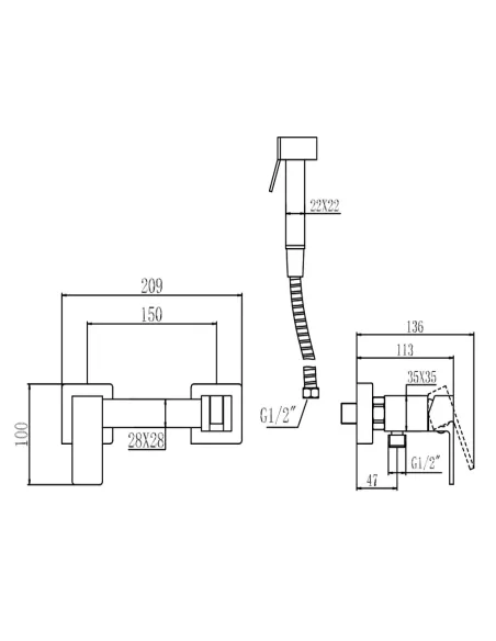 Змішувач для біде Wezer PRO9A-02 з гігієнічним душем