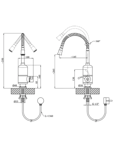 Змішувач для кухні з підігрівом води Wezer SDR-F05 з гнучким виливом