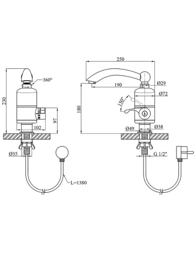 Смеситель для кухни с подогревом воды Wezer SDR-D05