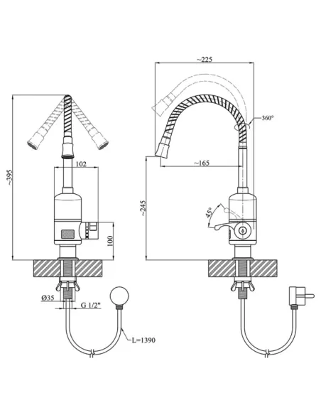 Змішувач для кухні з підігрівом води Wezer SDR-F05T з гнучким виливом