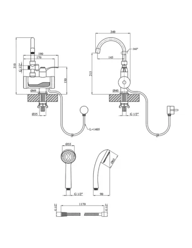 Смеситель для ванны с подогревом воды Wezer SDR-B15ST