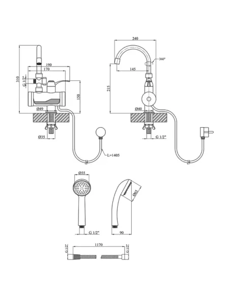 Смеситель для ванны с подогревом воды Wezer SDR-B15ST