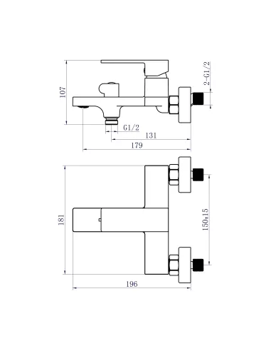 Змішувач для ванни з душем Q-tap Gemini QTGEM259GMB45684 Gunmetal Black PVD