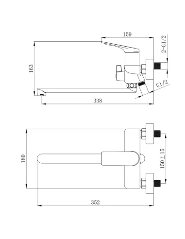 Смеситель для ванны с длинным изливом Q-tap Vlasta New QTVLA260CRM45644 Chrome