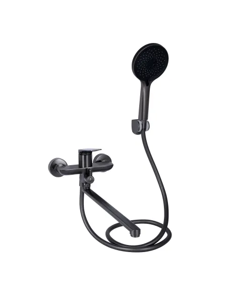 Смеситель для ванны с длинным изливом Q-tap Vlasta New QTVLA260GMB45645 Gunmetal Black PVD , с душевым набором Смеситель для ванны с длинным изливом Q-tap Vlasta New QTVLA260GMB45645 Gunmetal Black PVD , с душевым набором
