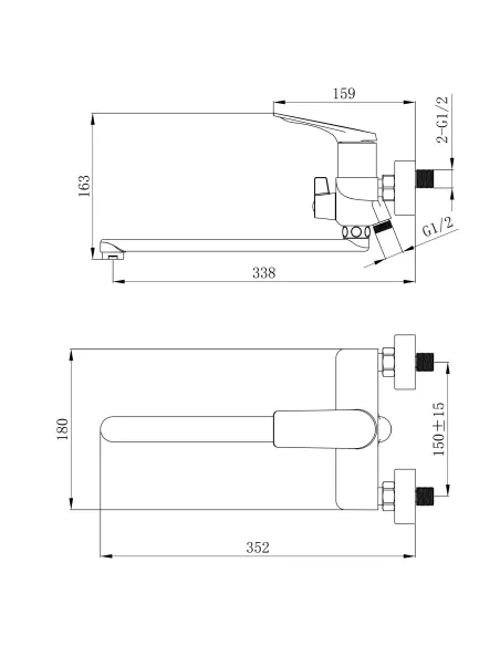 Змішувач для ванни з довгим виливом Q-tap Vlasta New QTVLA260GMB45645 Gunmetal Black PVD з душовим набором