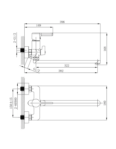 Смеситель для ванны с длинным изливом Q-tap Cardinal QTCAR260CRM45657 Chrome, с душевым набором