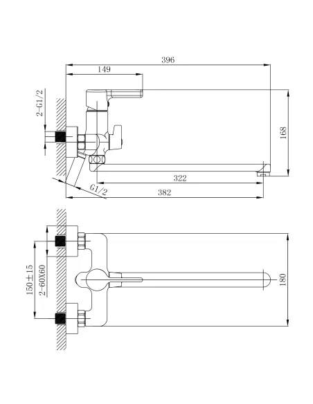 Смеситель для ванны с длинным изливом Q-tap Cardinal QTCAR260CRM45657 Chrome, с душевым набором