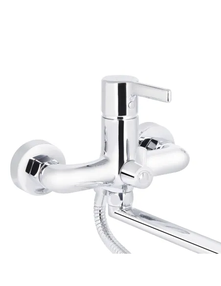 Змішувач для ванни з довгим виливом Q-tap Cardinal QTCAR260CRM45657 Chrome з душовим набором
