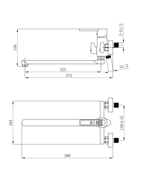 Змішувач для ванни з довгим виливом Q-tap Taurus QTTAU260CRM45663 Chrome з душовим набором