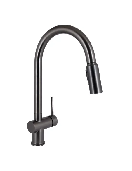 Змішувач для кухні з висувним виливом Q-tap Rozcesti QTROZ366GMB45939 Gunmetal Black PVD із підключенням для питної води