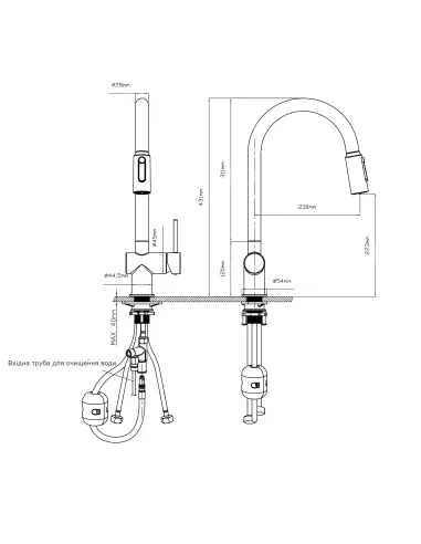 Змішувач для кухні з висувним виливом Q-tap Rozcesti QTROZ366GMB45939 Gunmetal Black PVD із підключенням для питної води