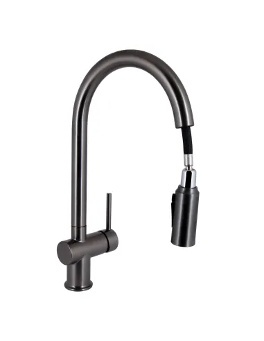 Смеситель для кухни с выдвижным изливом Q-tap Rozcesti QTROZ366GMB45939 Gunmetal Black PVD с подключением для питьевой воды
