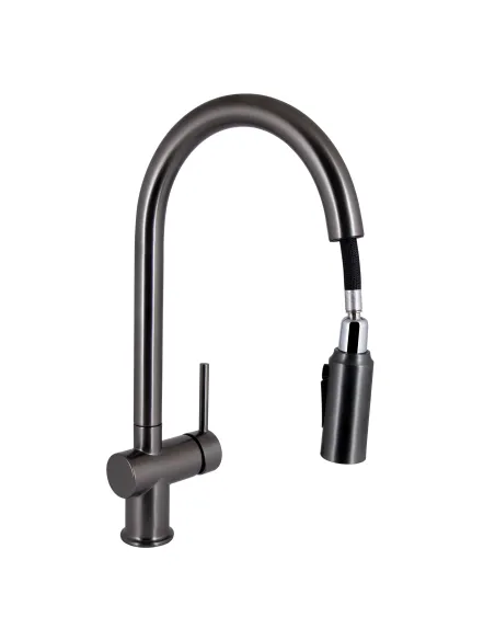 Смеситель для кухни с выдвижным изливом Q-tap Rozcesti QTROZ366GMB45939 Gunmetal Black PVD с подключением для питьевой воды