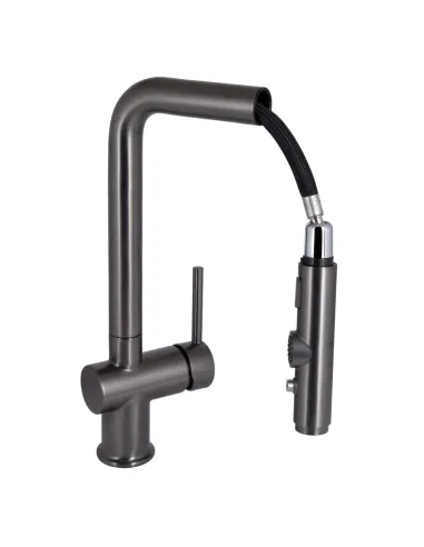 Змішувач для кухні з висувним виливом Q-tap Rozcesti QTQTROZ367GMB45942 Gunmetal Black PVD з підключенням для питної води