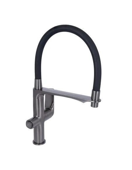 Змішувач для кухні з гнучким виливом Q-tap Vlasta New QTVLA364GMB45649 Gunmetal Black PVD із підключенням для питної води