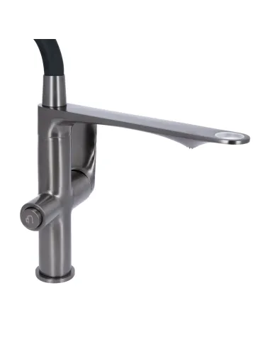Змішувач для кухні з гнучким виливом Q-tap Vlasta New QTVLA364GMB45649 Gunmetal Black PVD із підключенням для питної води