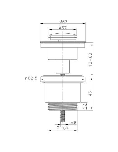 Донний клапан для раковини Wezer WHR 103, 63х63х100 мм
