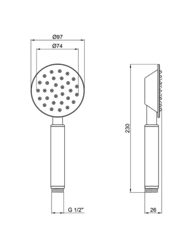 Лейка для душа ручная Wezer WKY-16-BLACK, круглая 1 режим
