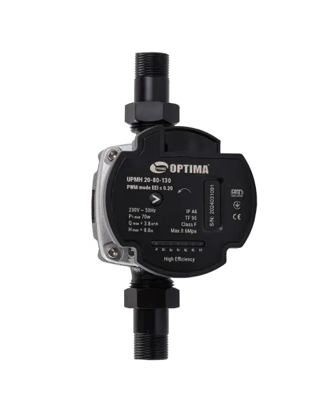 Циркуляционный насос энергосберегающий Optima Prime UPMH 20-80AUTO 130 мм, с гайками Циркуляционный насос энергосберегающий Optima Prime UPMH 20-80AUTO 130 мм, с гайками