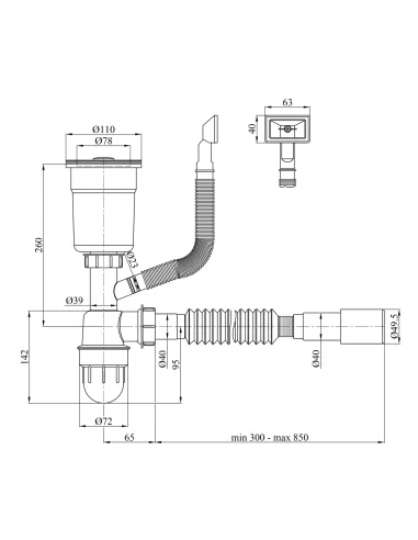  Сифон для миття Lidz Bruch Grey LK16 PVD, з квадратним переливом