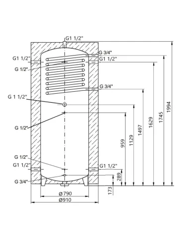 Теплоакумулятор Thermo Alliance TAI-10, 1000 л, із ізоляцією 60 мм