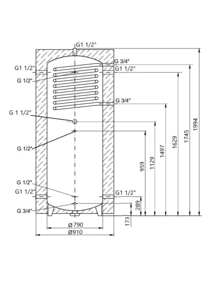 Теплоакумулятор Thermo Alliance TAI-10, 1000 л, із ізоляцією 60 мм