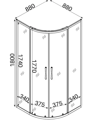 Душевая кабина без поддона Bravo Wisla N90TS Line, полукруглая
