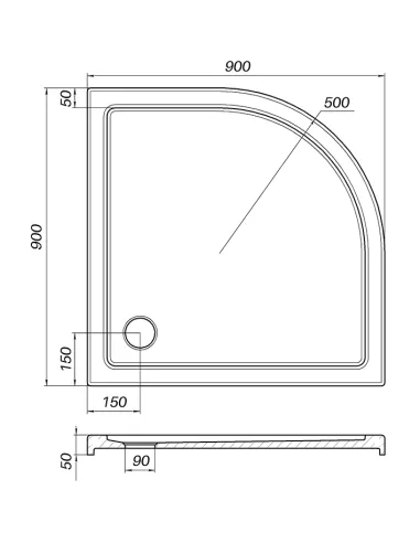 Низький душовий піддон Bravo Pilica RS90I, напівкруглий