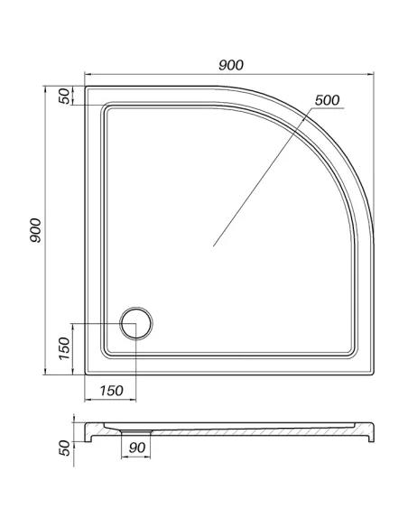 Низький душовий піддон Bravo Pilica RS90I, напівкруглий