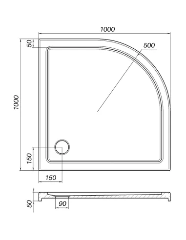 Низкий душевой поддон Bravo Pilica RS100I, полукруглый