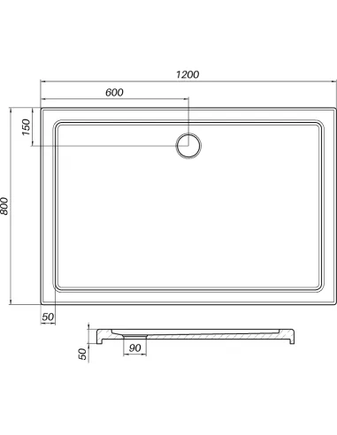 Низький душовий піддон Bravo Wkra SS120I, прямокутний