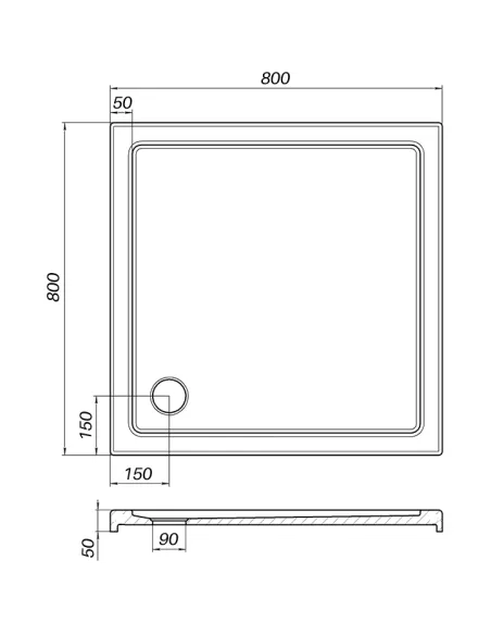 Низкий душевой поддон Bravo Bobr SS80I, квадратный