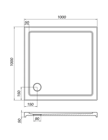 Низький душовий піддон Bravo Bobr SS100I, квадратний