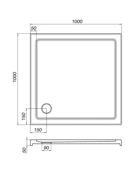 Низький душовий піддон Bravo Bobr SS100I, квадратний