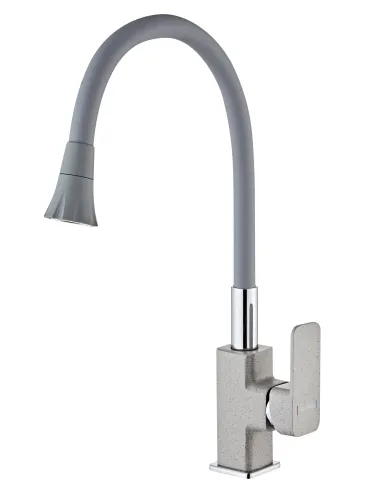 Смеситель для кухни с гибким изливом Globus Lux Milano GLM-0203LA-2-G03-ARENA серый гофроизлив