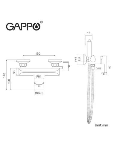 Набор для гигиенического душа со смесителем Gappo G2003-6, черный